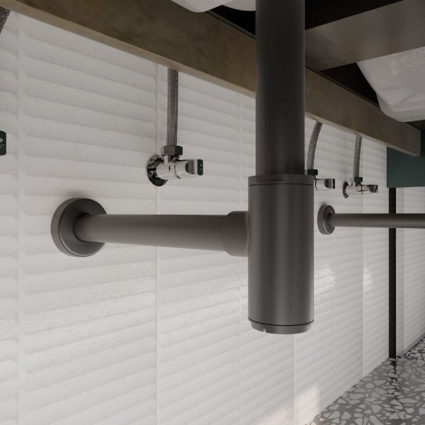 Cespol Lavabo con Registro Largo 40Cm Ebano  Mod. TV-017-40-EB. Helvex - Imagen 2